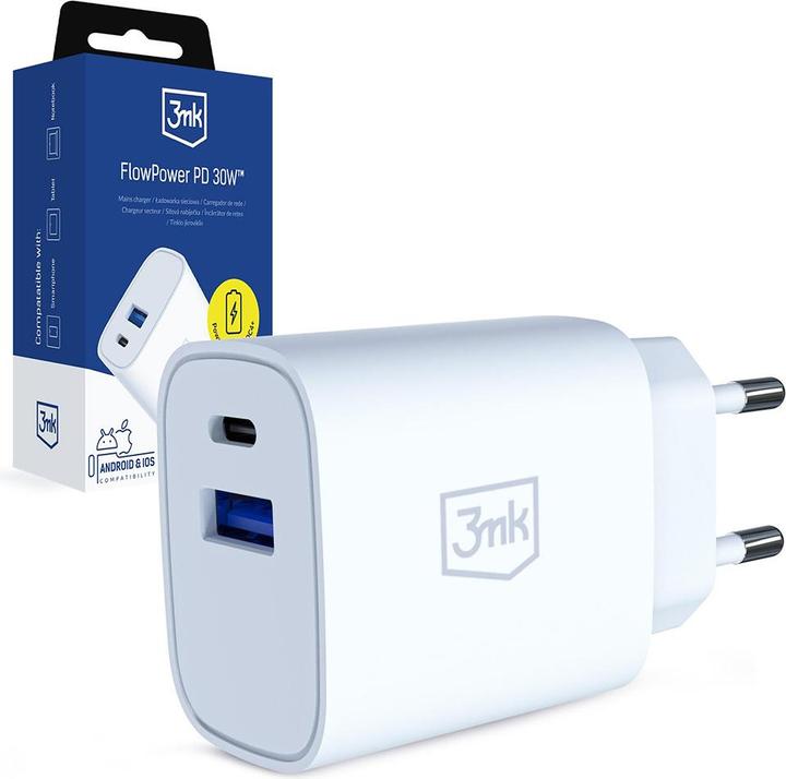 Produktbild 3MK FlowPower 30W 1A1C PD 3,0 QC4+ White (30 W)