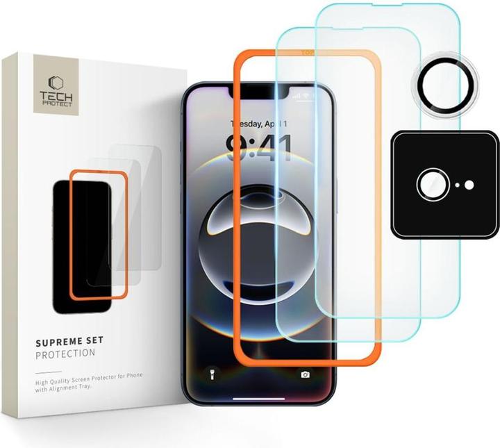 Actual product image Tech-Protect Supreme Tempered Glass Set 3-Pack for iPhone 16e - Clear (3 pcs., Apple iPhone 16e)