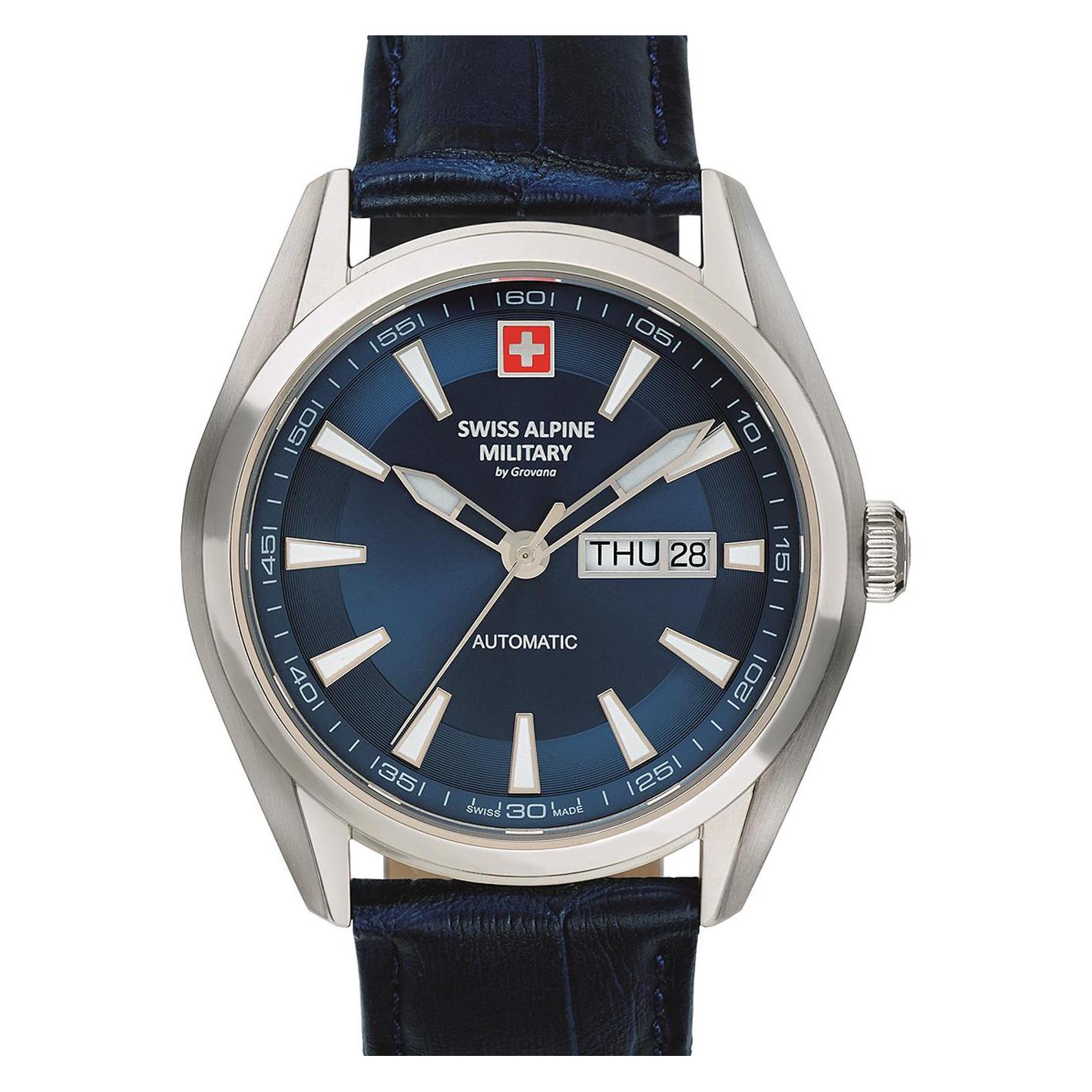 Swiss Alpine Military, Armbanduhr, 7090.2535 Automatik Herrenuhr 43mm 10ATM, Blau, (Analoguhr, 43 mm)