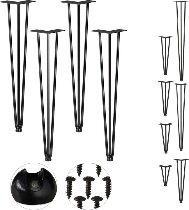 4x Bodenschoner, Montagematerial, 4x Hairpin Tischbein