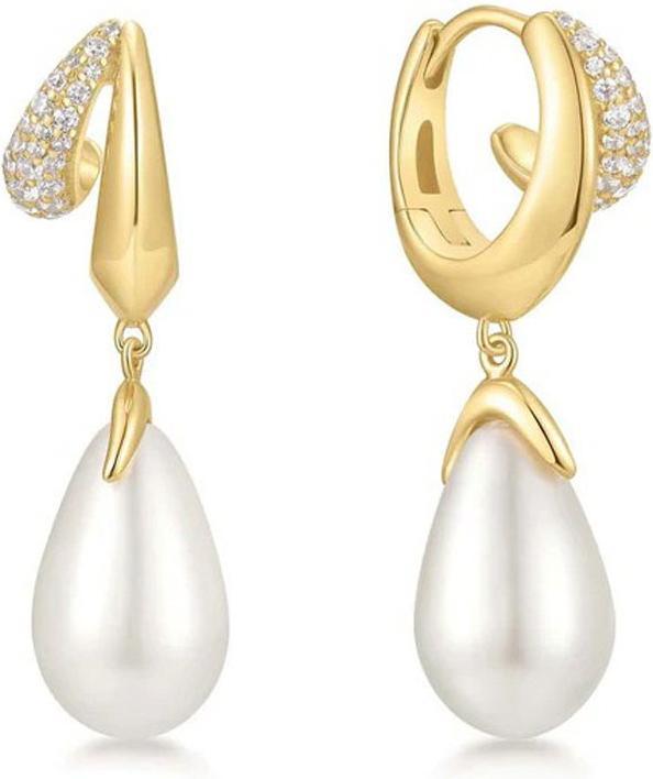 Ania Haie Gold Sparkling Duet Mixed Shell Pearl Drop Huggie Ohrringe (925 Argento)