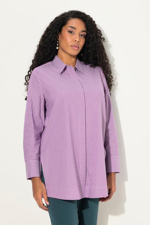 Actual product image Ulla Popken Striped Button Down Long Sleeve Tunic Blouse (54)