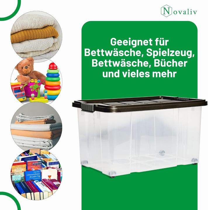 Produktbild Novatool Novaliv 8 tlg Sparset Aufbewahrungsboxen mit Deckel Anthrazit 2x55 L + 2x 15L + 4x 5L Nestbar stapel (40 cm, 8x)