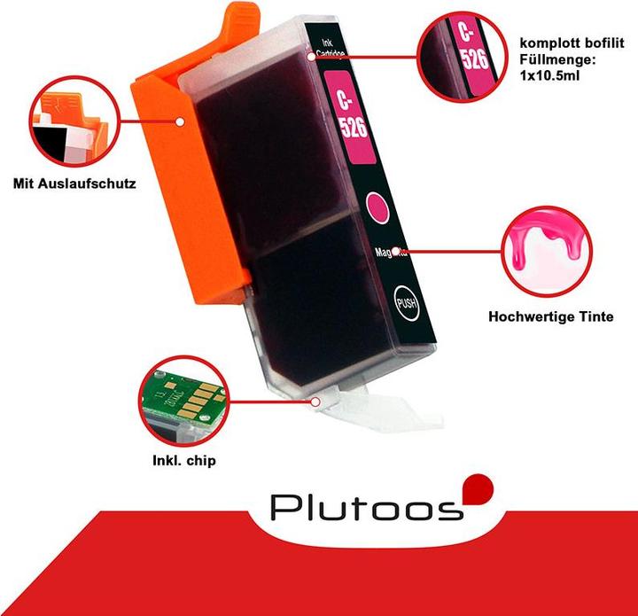 Actual product image Plutoos Canon PGI-525 CLI-526 cartridges XXL compatible, set of 5 colours (M, C, Y, FC, PBK)
