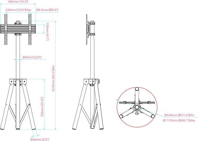 Image du produit Multibrackets Support TV tripode 1x, 32"-75", acier/aluminium (75", 30 kg)