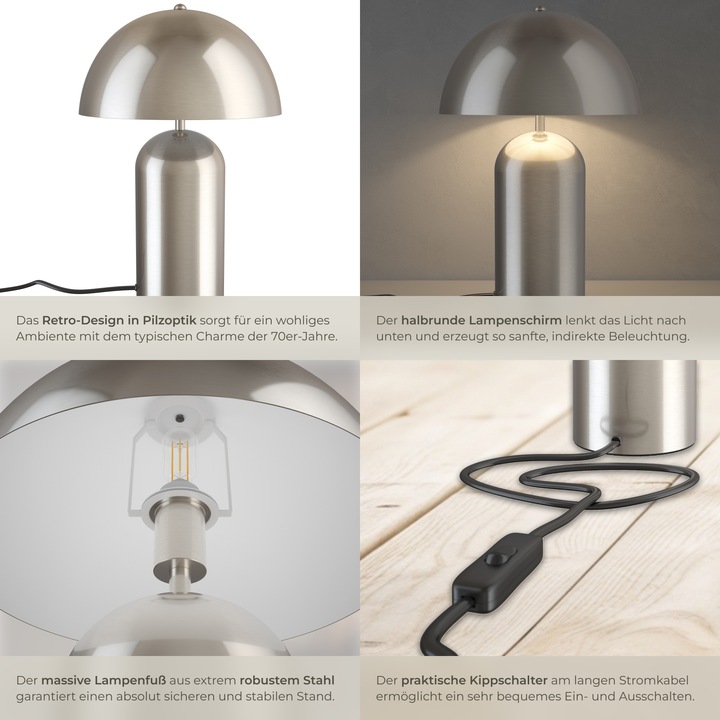 Produktbild tectake Kleine Retro-Tischlampe Altea, Pilzdesign, 40W (E14)
