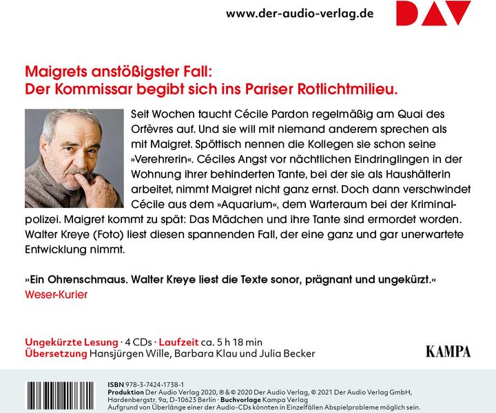 Image du produit Maigret perd une admiratrice (Julia Becker, Hansjürgen Wille, Barbara Klau, Wolfgang Stockmann, Walter Kreye, Georges Simenon, Allemand)