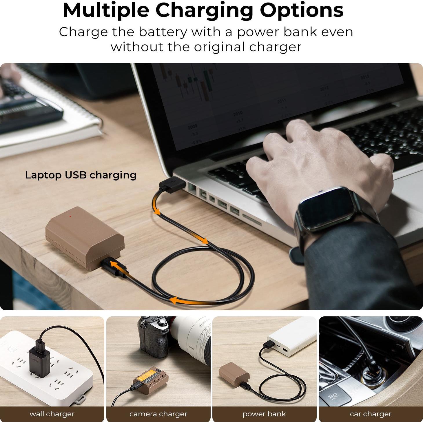 K&F Concept NP-FZ100 2280mAh, Batteria per fotocamera diretta con attacco di tipo C (1 pz) (Batteria della fotocamera), Alimentatore fotocamera