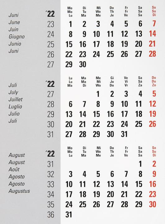 Image du produit Biella Calendrier de bureau de 3 mois (A4, Non contraignant, Allemand, Français, Italien, Anglais, Néerlandais)