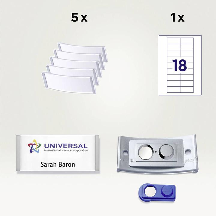 Actual product image Badgepoint POL30MA66-5DR Name badges, 65 x 30 mm, metal-coloured