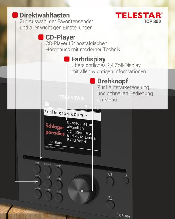 Productafbeelding Telestar Top 300 (DAB+, FM, Internet radio, Bluetooth, WiFi)