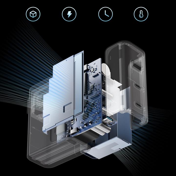 Actual product image NoName Cuktech CUKAD1003EUG GaN 100W Wandladegerät 2 x USB-C 1 x USB-A mit USB-C-Kabel - Grau (100 W, 3 ports)