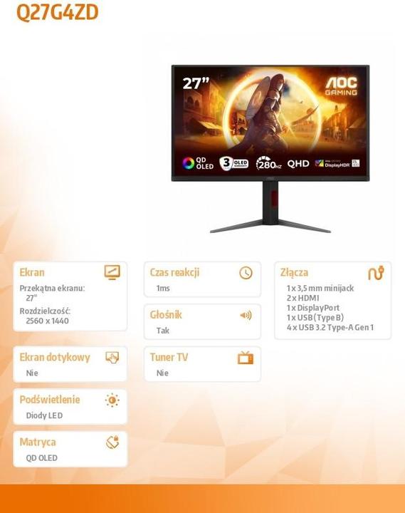 Image du produit AOC Q27G4ZD (2560 x 1440 pixels, 26.50")