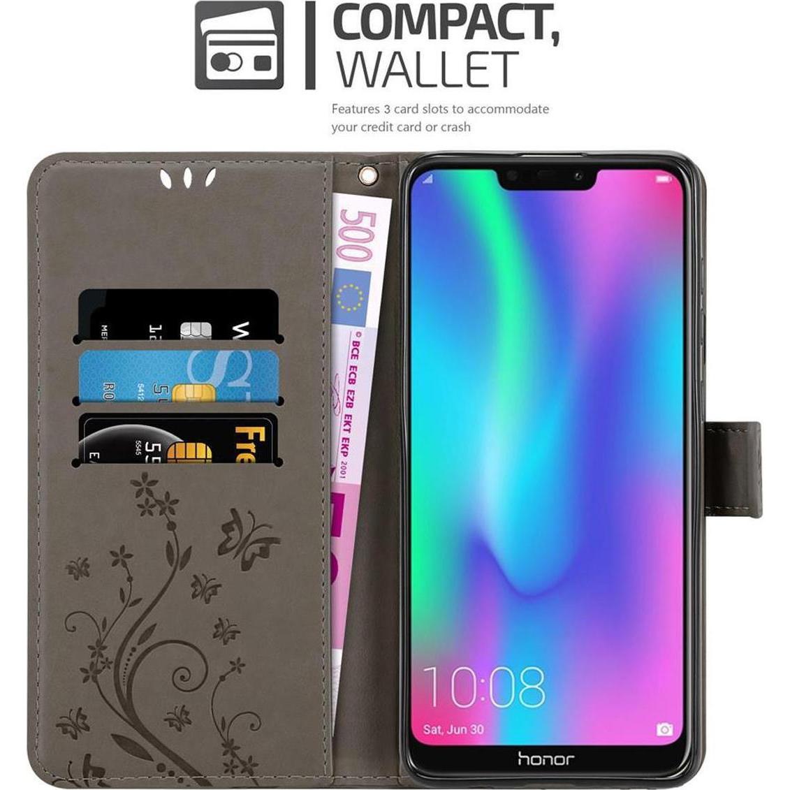 Thumbnail - Cadorabo Flower Book Cover (Honor 8C), Smartphone Hülle, Grau