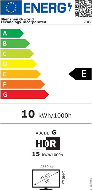 Label énergétique Arzopa Portable Monitor Z3FC 16,1' 2,5K 180 Hz (2560 x 1440 pixels, 16.10")