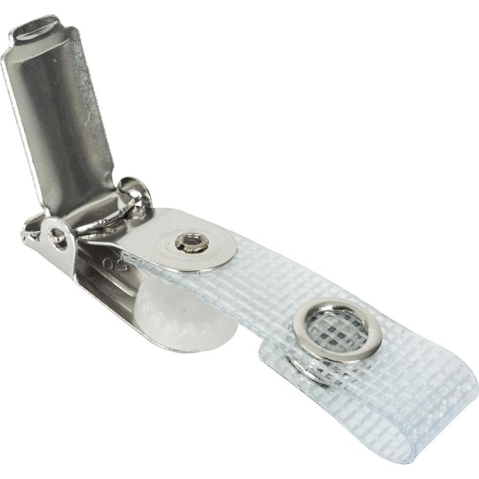 Dönges, Informationsschild, Metallclip für Ausweis-/Kartenhalter, textilverstärkte Lasche