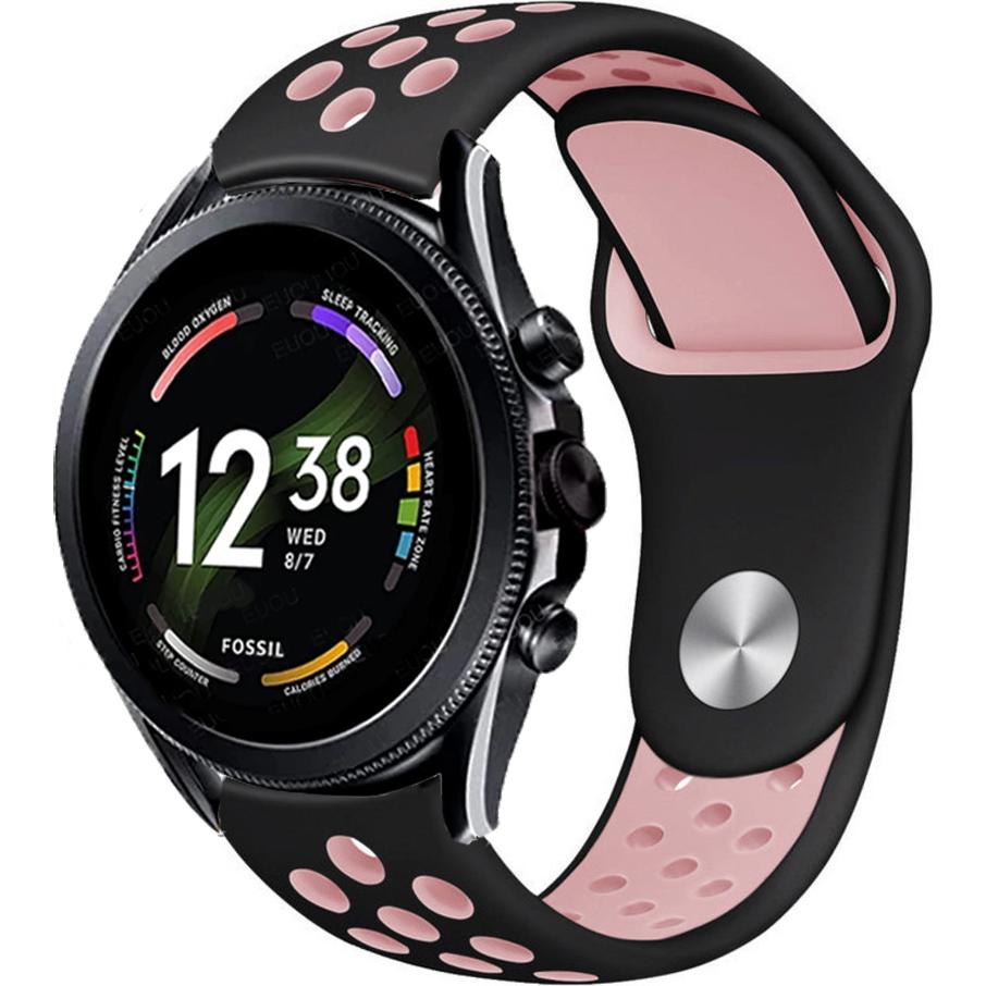 Strap-it Sportarmband (22 mm, Silikon), Uhrenarmband, Rosa, Schwarz, Mehrfarbig