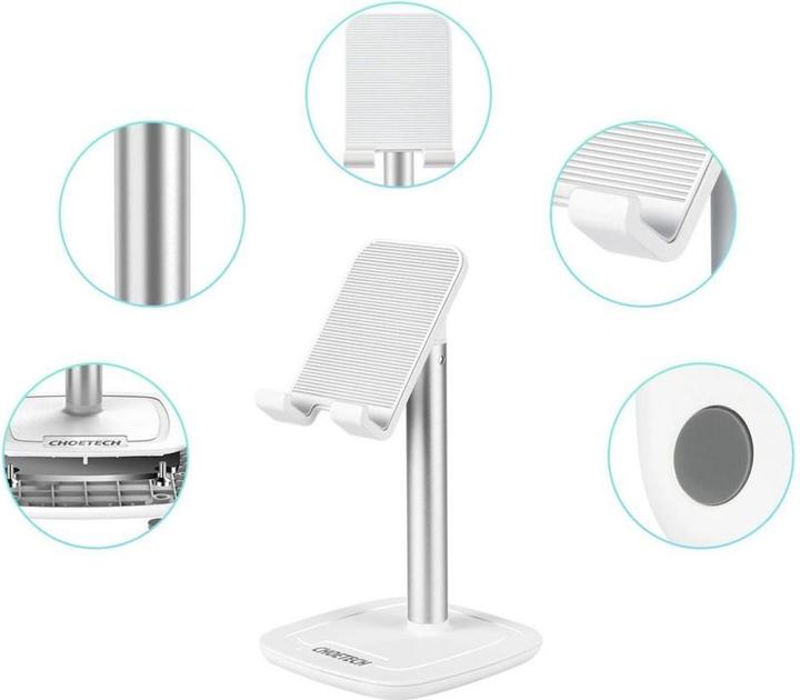 Actual product image Choetech H035 aluminum stand for a phone or tablet with adjustment - white and silver