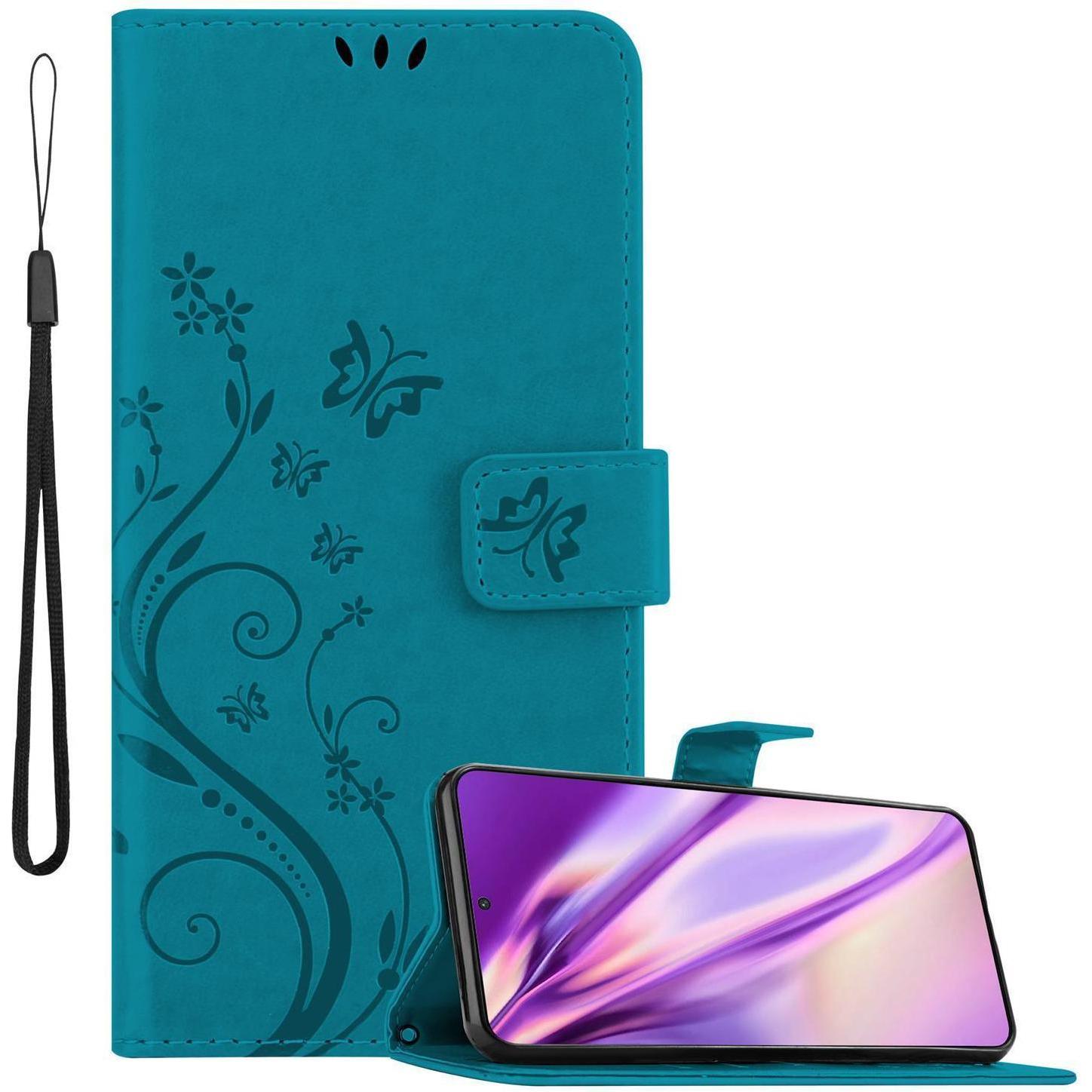Cadorabo Flower Book Hülle (Samsung Galaxy S21+), Smartphone Hülle, Blau