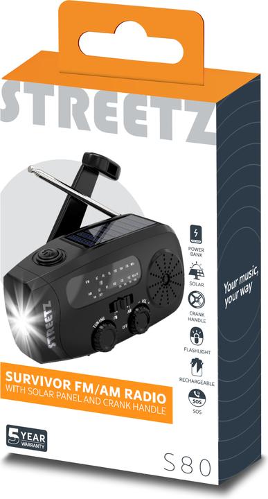 Produktbild Streetz S80 Crank Radio, solar panel, black (AM, FM)