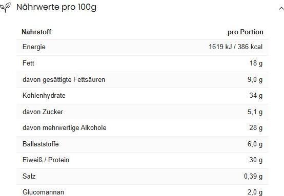 Valeurs nutritives et ingrédients More Nutrition Protéines Satisbites (600 g, 12 pcs)