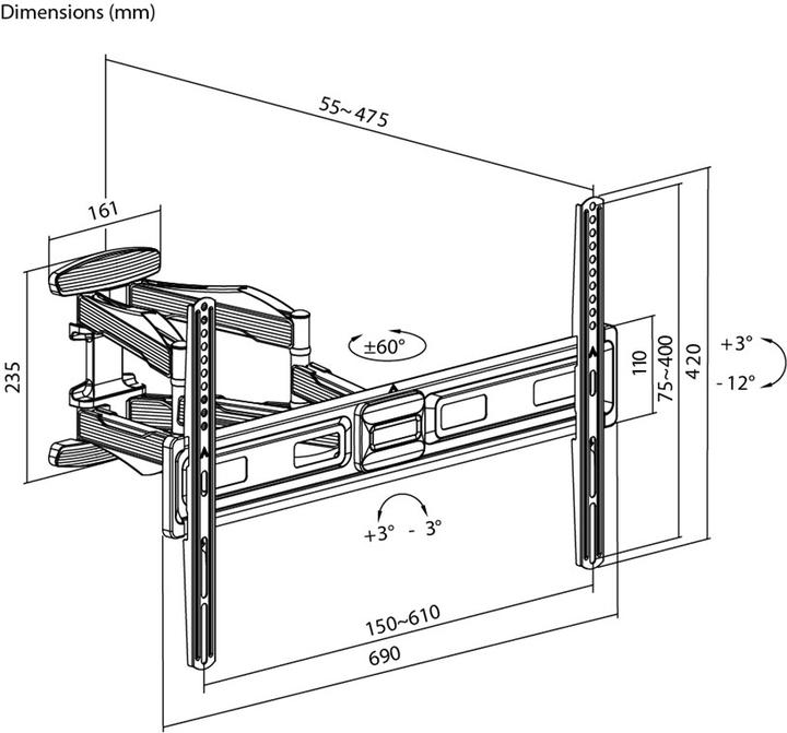 Produktbild Goobay TV-Wandhalterung Basic FULLMOTION L, schwarz (Wand, 45 kg, 37" - 80")