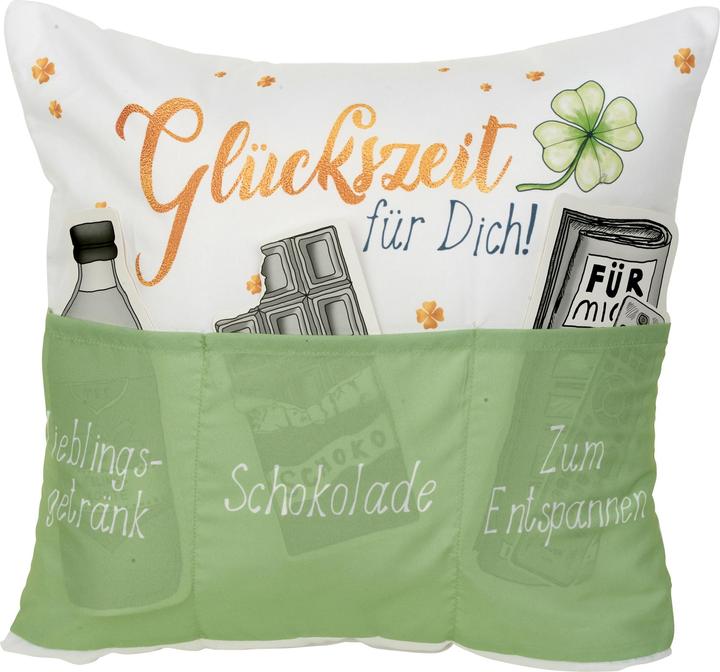 Produktbild Hergo Kissen Sofahelden aus Stoff Glückszeit 43x43 cm mit Taschen (1 x, 43 x 43 cm)