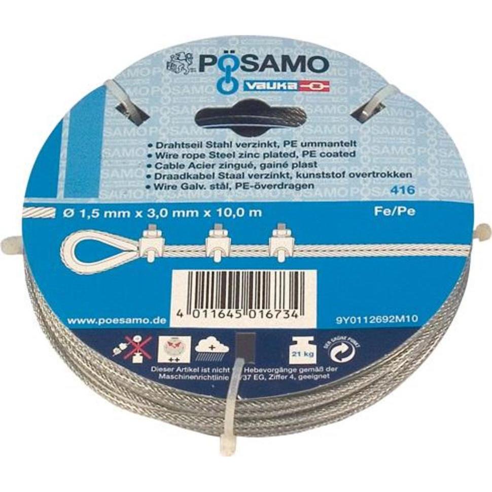 Pösamo, Seil, Drahtseil Psamo 3 mm, 10 m Edelstahl rostfrei, in Ringen (10 m)