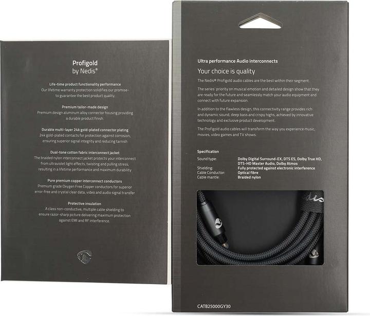 Produktbild Nedis Optisches Audiokabel | Toslink Stecker | Toslink Stecker | 3.00 m | rund | Baumwolle | Gun Met (3 m, TOSLINK)