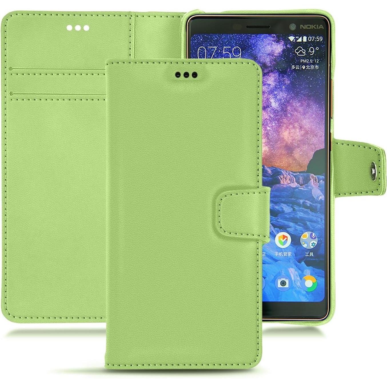 Noreve Lederschutzhülle Wallet (Nokia 7 Plus), Smartphone Hülle, Grün