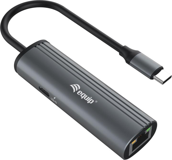 Productafbeelding equip Adapter USB-C -> 10/100/1000 +PD Adapter gr (USB-C, 2 Havens)