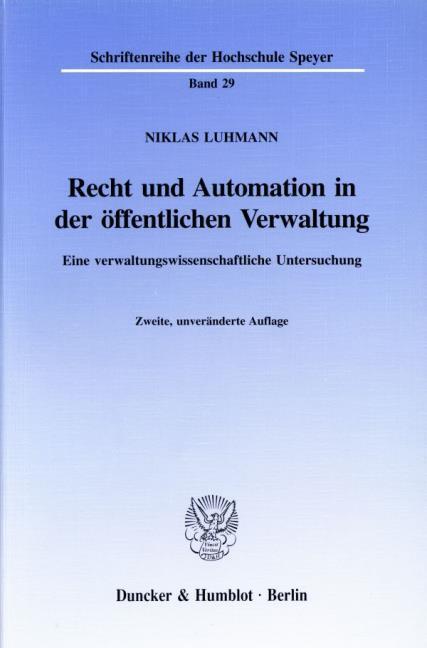 Produktbild Recht und Automation in der öffentlichen Verwaltung (Deutsch, Luhmann, Niklas, 1997)