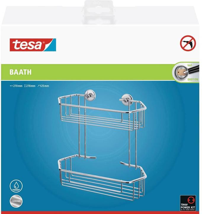 Actual product image tesa BAATH+ shower basket incl. adhesive solution without drilling