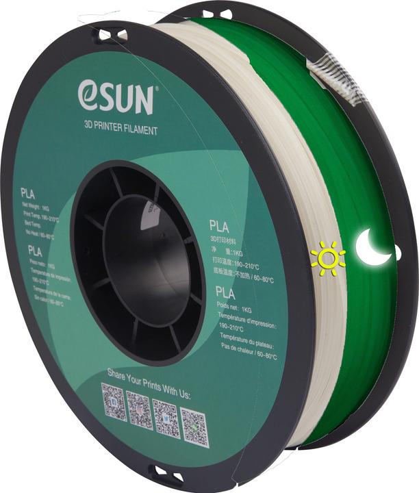 Produktbild eSUN Filament PLA Glow in the dark Grün 1.75mm 1000g (PLA, 1.75 mm, 1000 g, Grün)