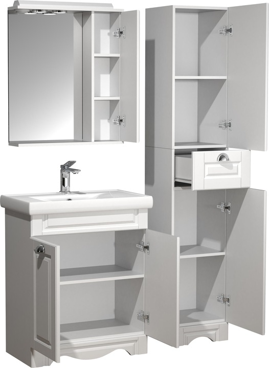 Produktbild VCM 5-tlg. Waschplatz Waschtisch Breite 60 cm Badmöbel Set Waschbecken Spiegelschrank Hochschrank