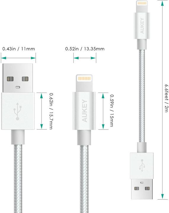 Produktbild Aukey MFi Lightning Nylon (2 m, USB 2.0)
