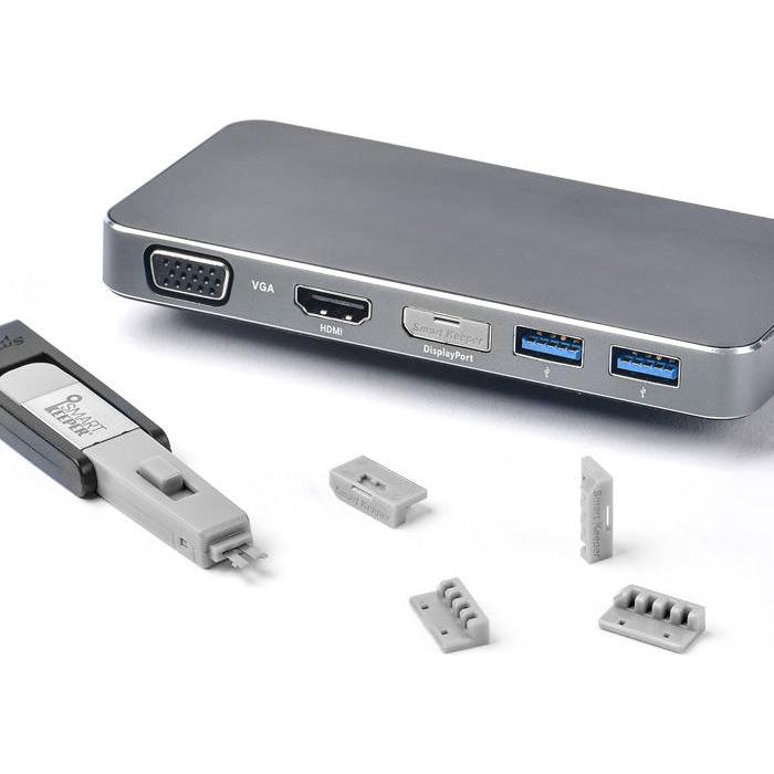 Thumbnail - Smart Keeper 4 x Display Port Schlösser mit 1 x Mini Typ Schlüssel, Notebook Security, Grau