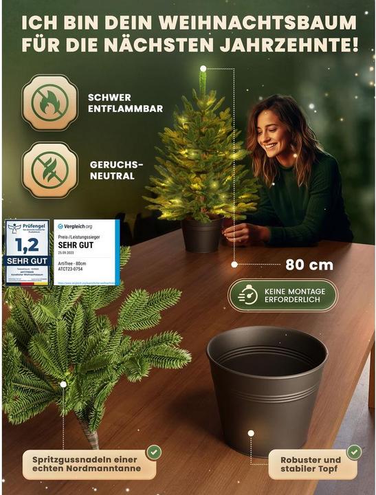 Produktbild Artitree Weihnachtsbaum 80 cm im Topf mit integrierter Lichterkette (80 cm)