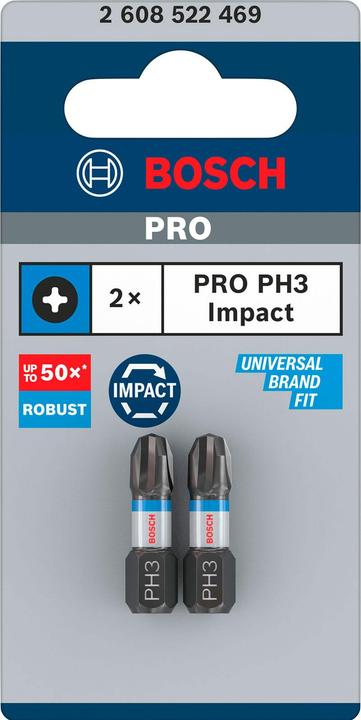 Produktbild Bosch Professional Zubehör PRO Phillips Impact Bit, PH3, 25 mm, 2-tlg. (Kreuz Phillips PH)