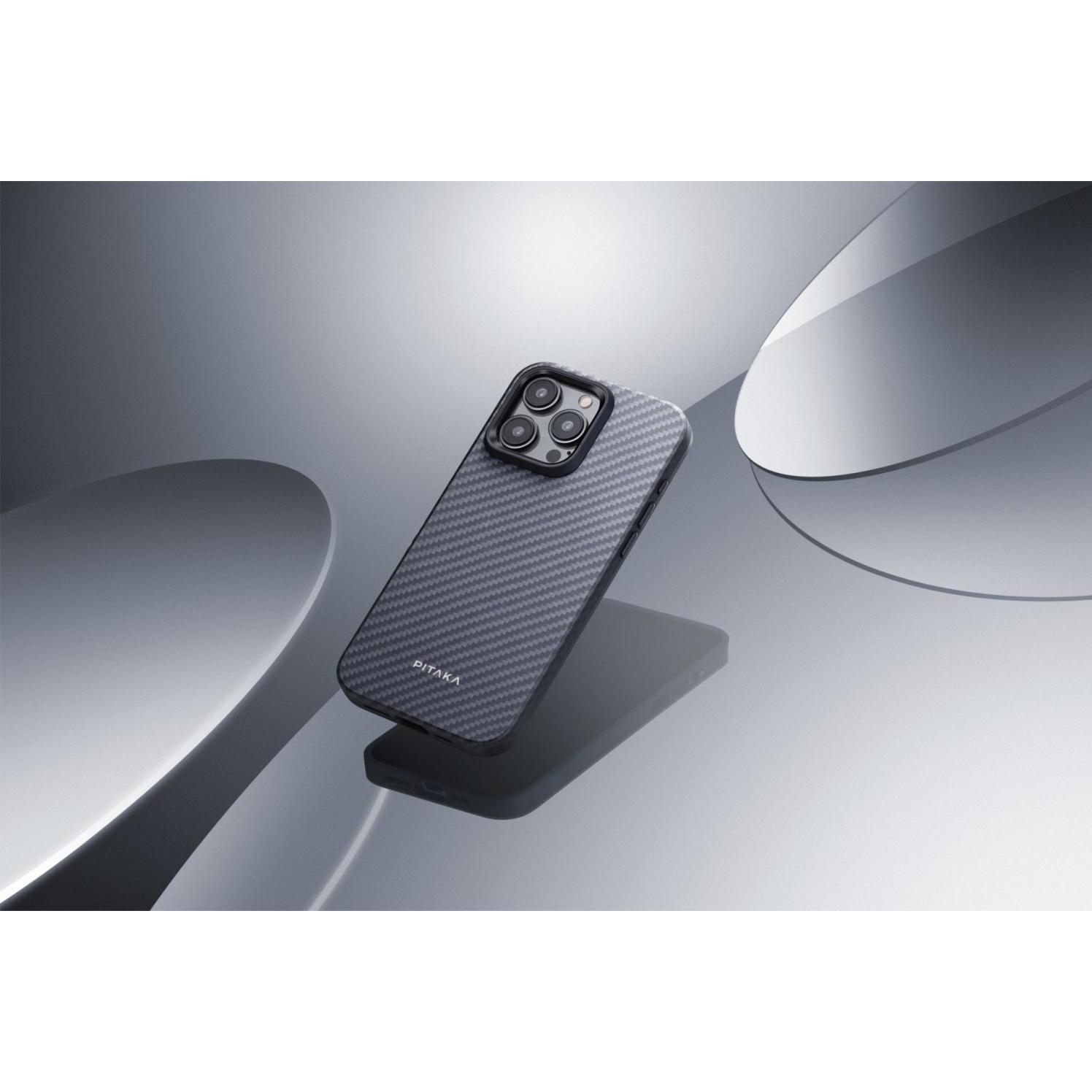 Thumbnail - Pitaka MagEZ Case Pro for iP 15 Pro Max (Black/Grey Twill) 1500D (Apple iPhone 15 Plus), Smartphone Hülle, Schwarz