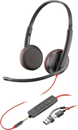 Image du produit Poly Blackwire 3225 Casque stéréo USB-C + prise 3,5 mm + adaptateur USB-C/A (Filaire, USB-C)