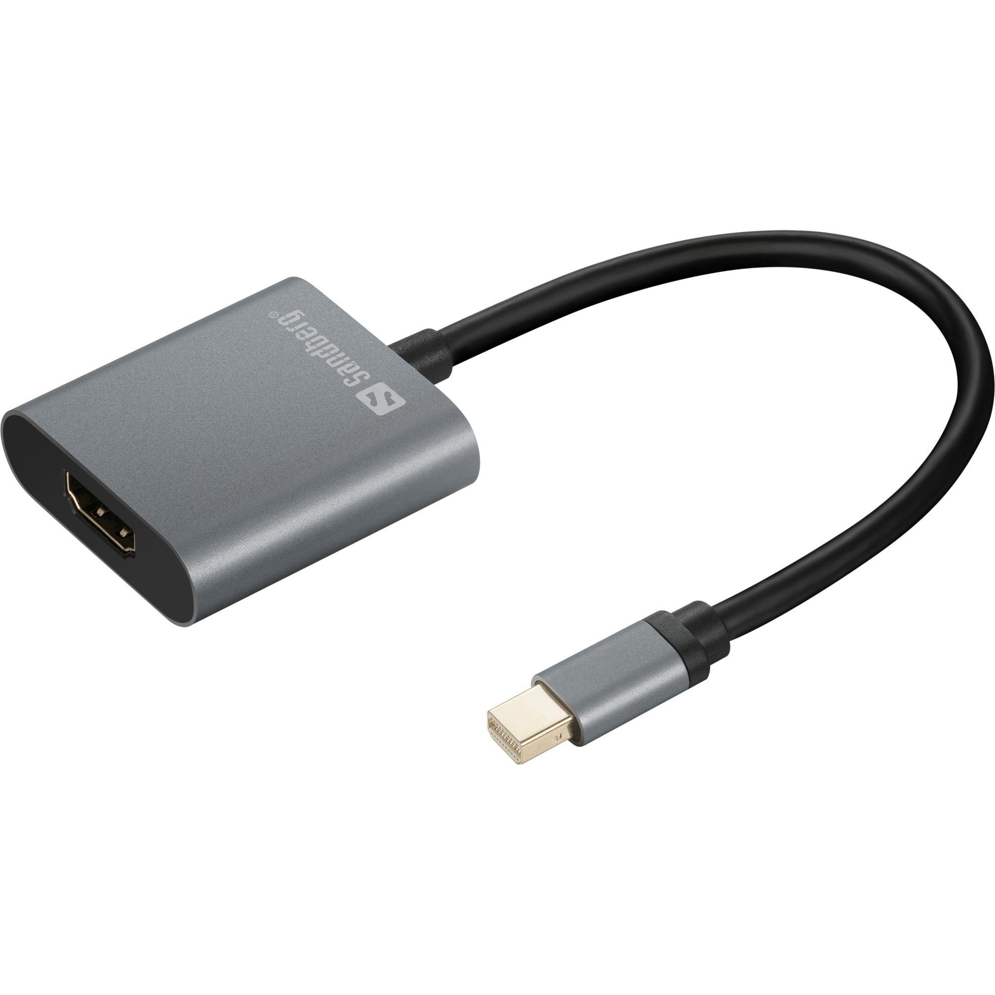 Sandberg Mini DisplayPort — HDMI (Typ A) (Mini DP, 17 cm), Adattatore dati + video, Grigio