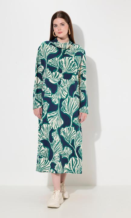 Produktbild Ulla Popken Maxi-Sweatkleid, Blätter, Wasserfall-Ausschnitt, Langarm (46, 48)