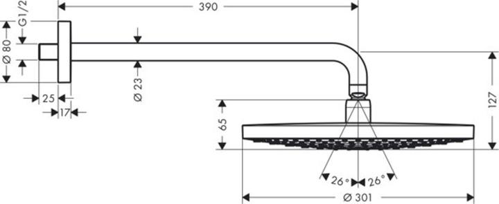 Immagine prodotto hansgrohe Soffione doccia Raindance Select S 300 2jet 27378400 30 cm incl. braccio doccia 39 cm (2 Tipi di raggi, 17 l/min)