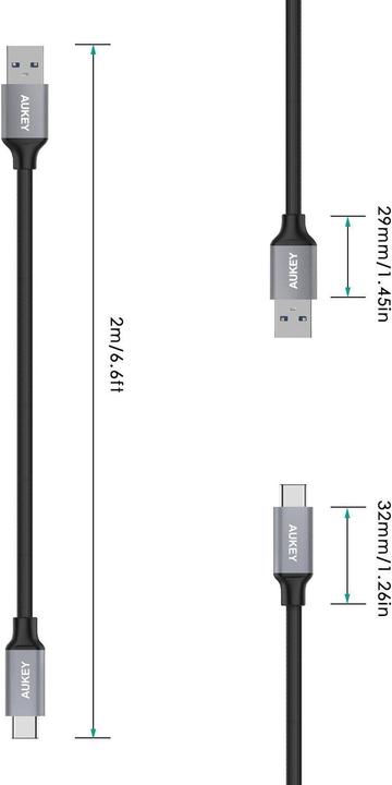 Actual product image Aukey USB Type-C Nylon (2 m, USB 3.0)