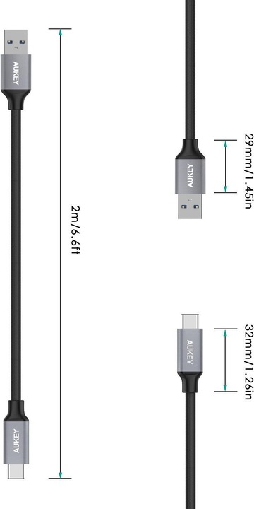 Produktbild Aukey USB Type-C Nylon (2 m, USB 3.0)