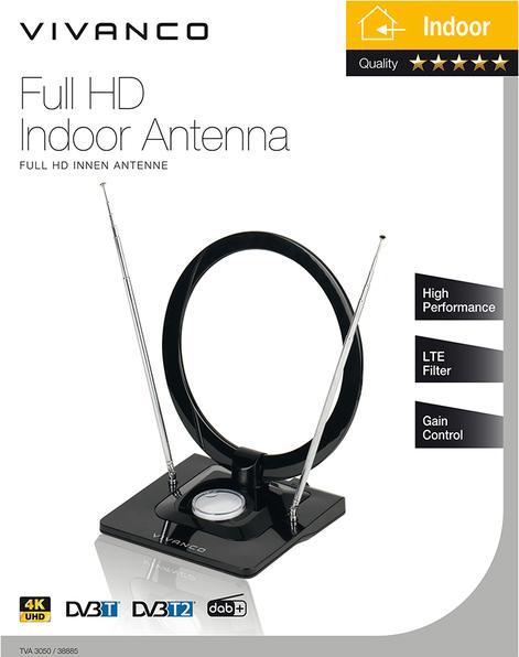 Actual product image Vivanco Indoor aerial TVA3050 (38885) (Indoor antenna, DAB/ DAB+, DVB-T / -T2, UKW / MW / LW)