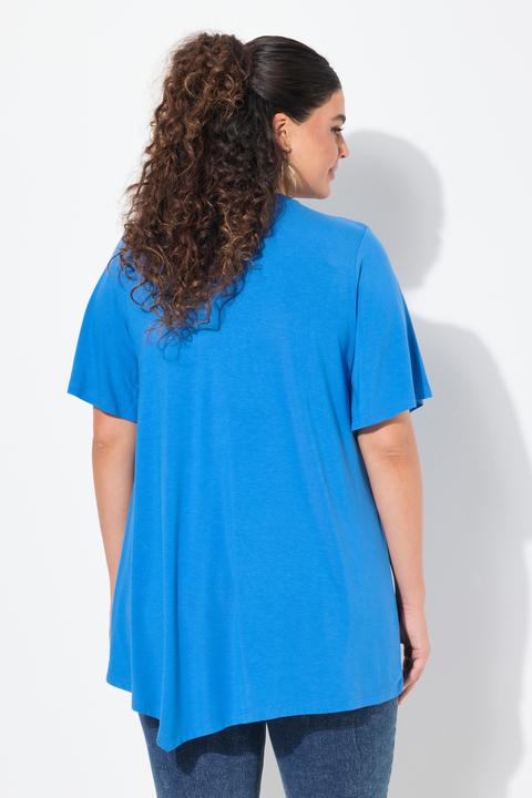 Image du produit Ulla Popken T-shirt à message, volant, décolleté en V et manches courtes (58)