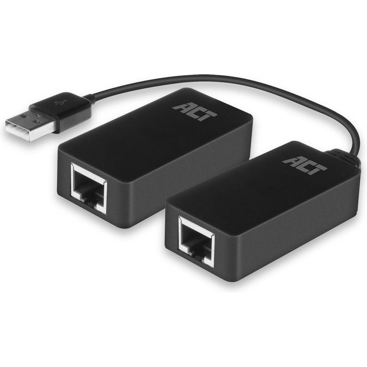 ACT Estensore USB impostato su UTP fino a 50 metri (RJ45, USB, RJ45 (1x)), Adattatore di rete, Nero