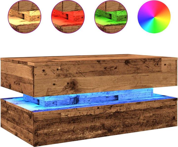 Image du produit VidaXL Table basse Table d'appoint Table de salon avec lampes LED Imitation vieux bois (90 x 50 x 40 cm)